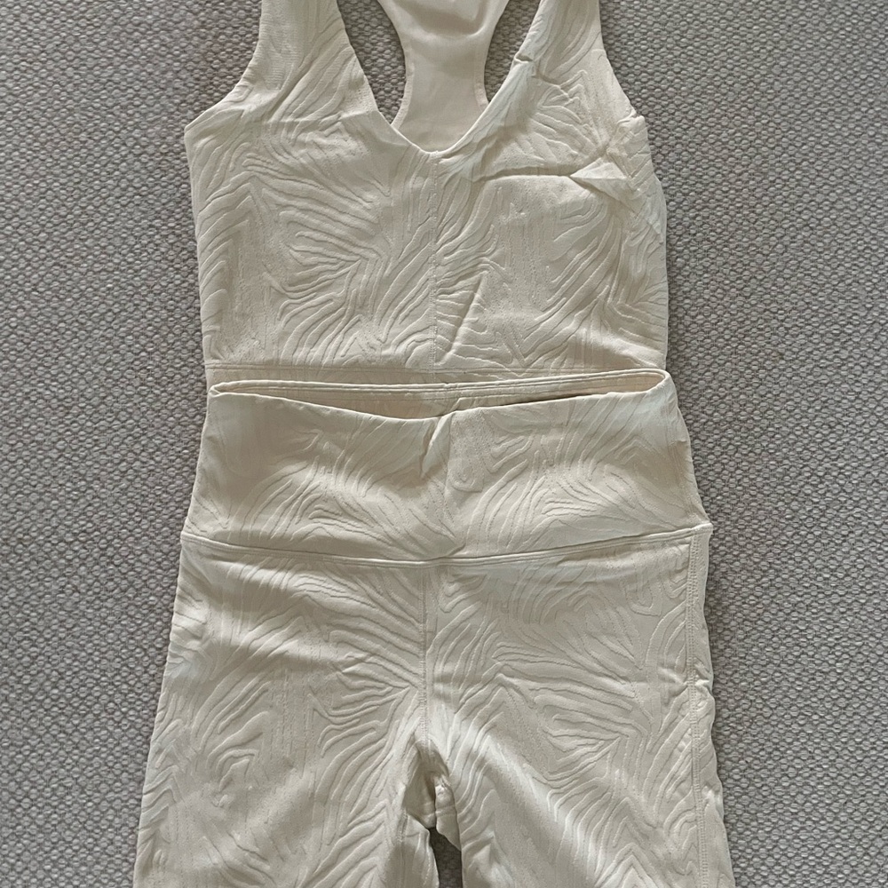 Mono B Ivory Textured Razor Back Top and Shorts